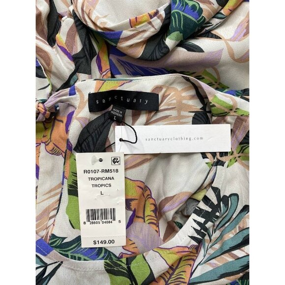 Sanctuary Jumpsuit Womens Tropical Wide‎ Leg Tie Back Short Sleeve sz Large NEW - Picture 7 of 13